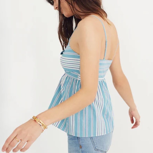 Madewell Blue & White Striped Tie-Front Keyhole Cami Tank Top Size 4 - Picture 3 of 7